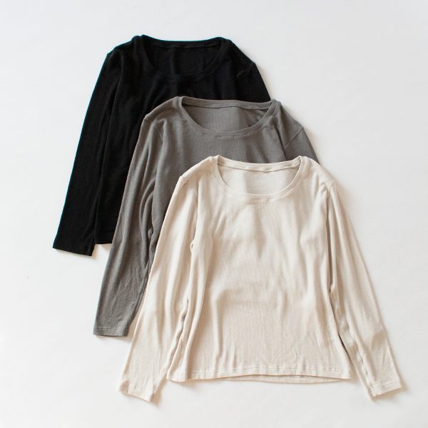 ANGEL WOOLベアテレコ クルーネック長袖Tシャツ