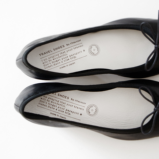 TRAVEL SHOES ヒール付バレエシューズ レイン TR015 BLACK／chausser