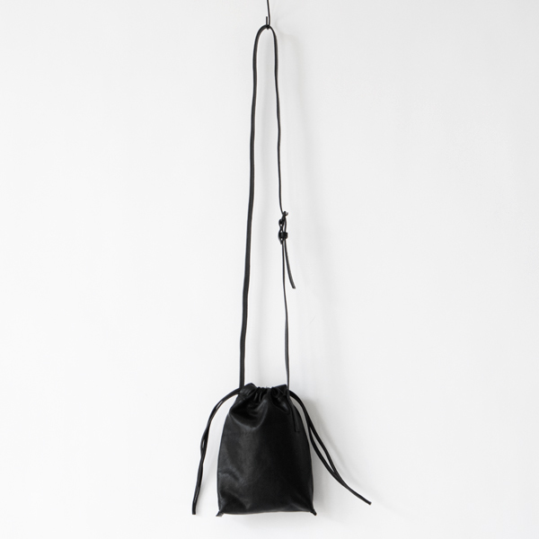 レザー巾着 cell phone bag drawstring BLACK