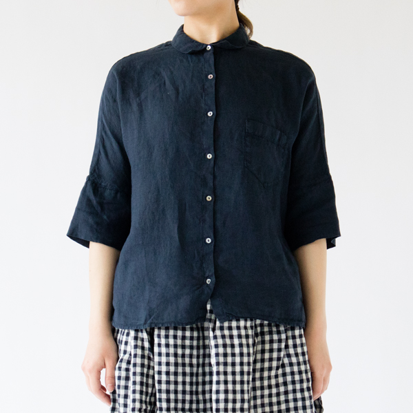 リネン ハーフスリーブシャツ (BLUE NAVY/40、身長162cm)
