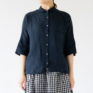 リネン ハーフスリーブシャツ (BLUE NAVY/40、身長162cm) リネン ハーフスリーブシャツ (BLUE NAVY/40、身長162cm)