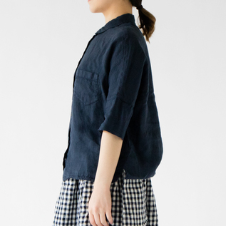 リネン ハーフスリーブシャツ (BLUE NAVY/40、身長162cm) リネン ハーフスリーブシャツ (BLUE NAVY/40、身長162cm)