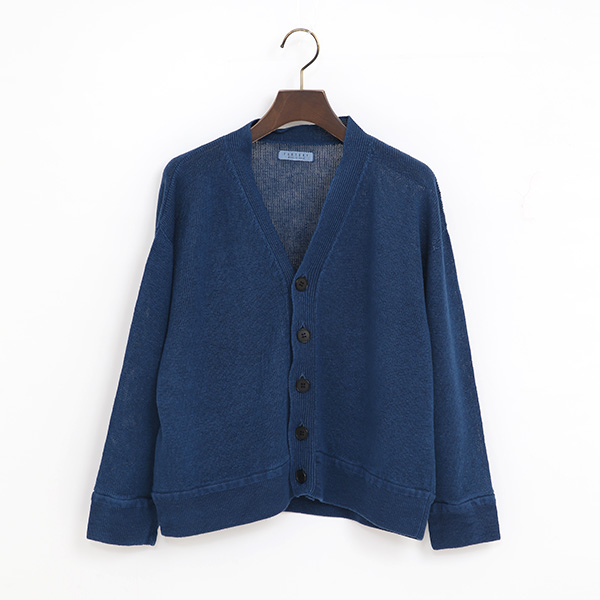 ベルギーリネン ショート丈カーディガン（INDIGO-ISH）
