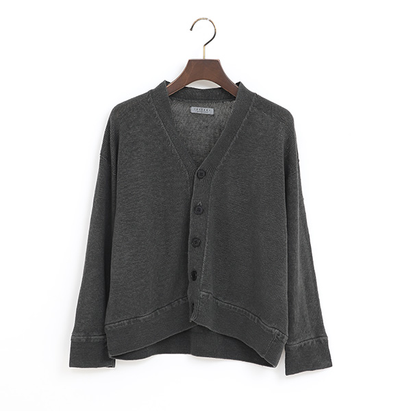 ベルギーリネン ショート丈カーディガン（WASHEDBLACK）