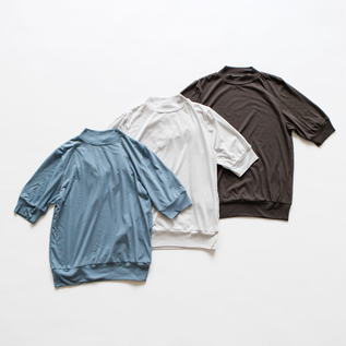 サイロプレミアムヌーディ天竺 5分袖モックネックTシャツ サイロプレミアムヌーディ天竺 5分袖モックネックTシャツ