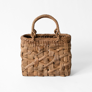 受発注】山ぶどうかごバッグ 太巾乱れ編み レザーハンドル付き／宮本