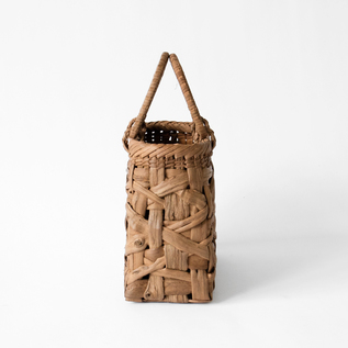 受発注】山ぶどうかごバッグ 太巾乱れ編み レザーハンドル付き／宮本