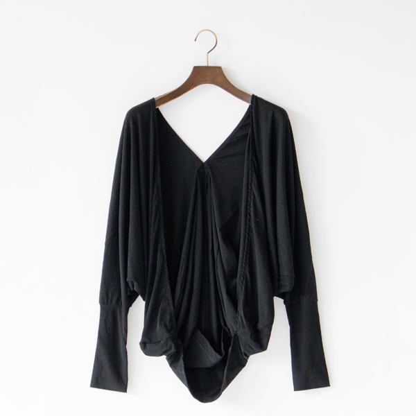 スーピマ強撚天竺パッカブル変形カーディガン(BLACK)