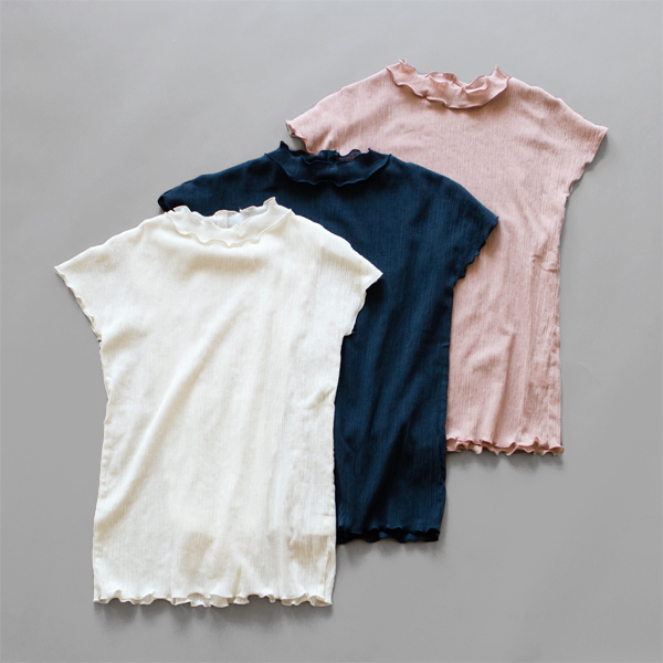 コットンクレープシャツ(OFF WHITE、NAVY、PINK BEIGE)