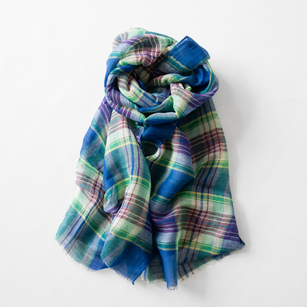 コットンリネンストール BLUE GREEN