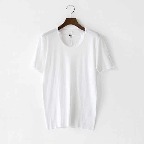 リネンコットンフライス半袖フリルTシャツ（WHITE）