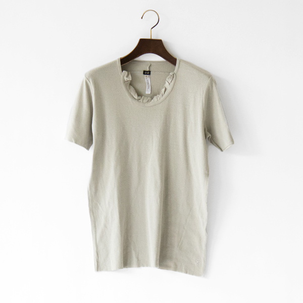 リネンコットンフライス半袖フリルTシャツ（GREY）