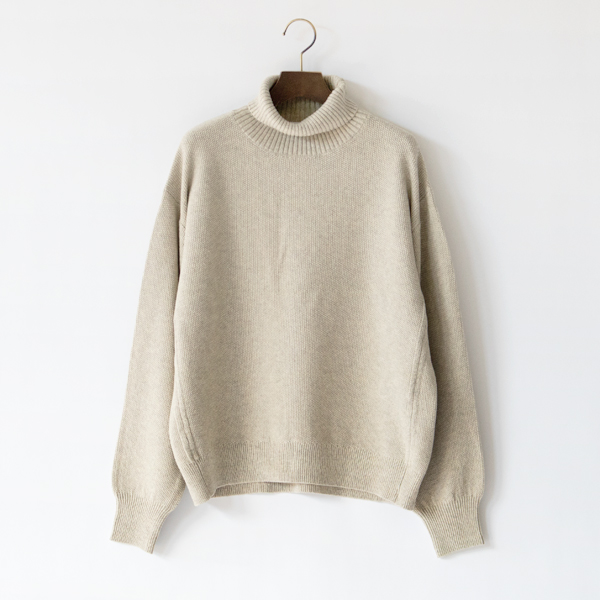 コットンウール ハイネックニットプルオーバー(BEIGE)