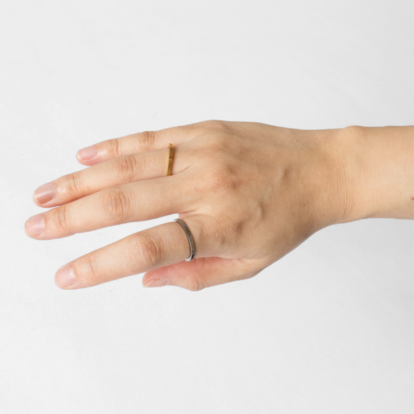 人差し指：Polished Stee、薬指：Gold Plated