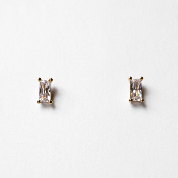 キャッチレスピアス Honesty Gold Rectangle White