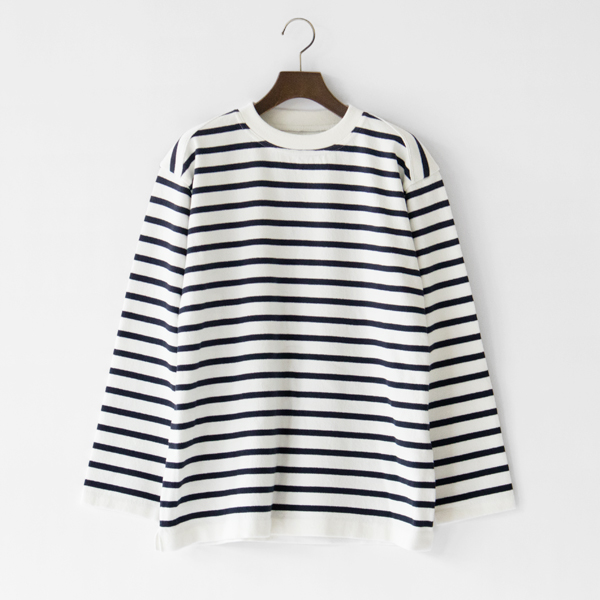 WAVE COTTON バスクニット クルーネック WHITE/NAVY