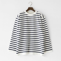 WAVE COTTON バスクニット クルーネック WHITE/NAVY