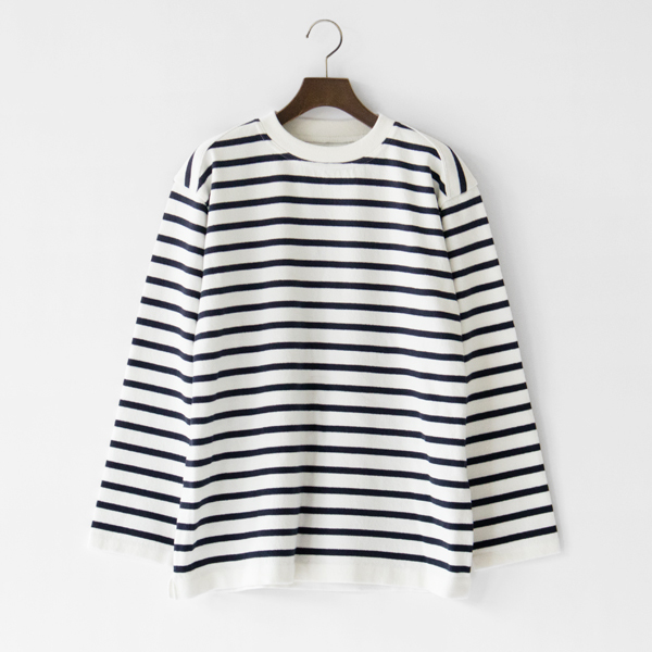WAVE COTTON バスクニット クルーネック WHITE/NAVY