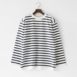 WAVE COTTON バスクニット クルーネック WHITE/NAVY
