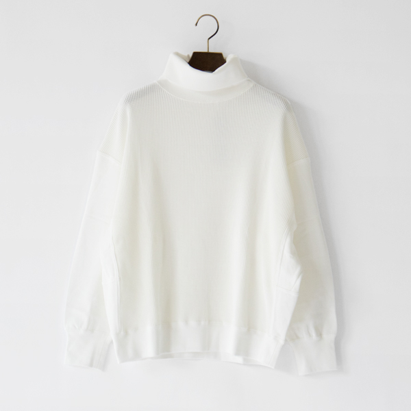 ワッフル×裏毛 切り替えタートルプルオーバー(WHITE)