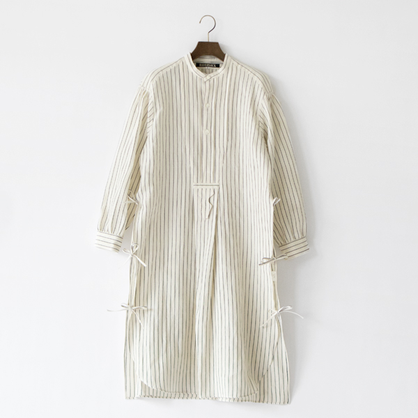 ウールリネン フレンチボサムロングシャツ(WHITE×NAVY)