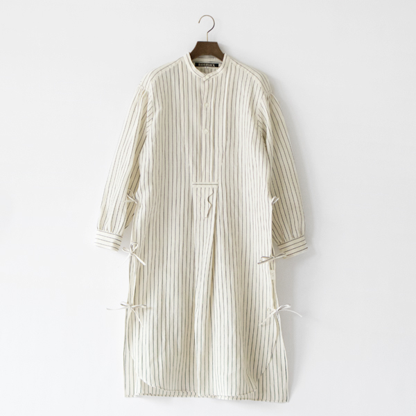 ウールリネン フレンチボサムロングシャツ(WHITE×NAVY)