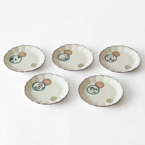 丸紋花鳥 絵変わり取皿（五客セット）／宮本泰山堂(みやもとたいざん