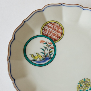 泰山窯　五寸皿（丸紋花鳥）　九谷焼 5枚セット 丸紋花鳥 絵変わり取皿（五客セット）／宮本泰山堂(みやもとたい