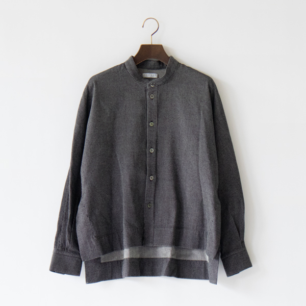 綿 刺子織 スリットショート ドルマンブラウス(BLACK)