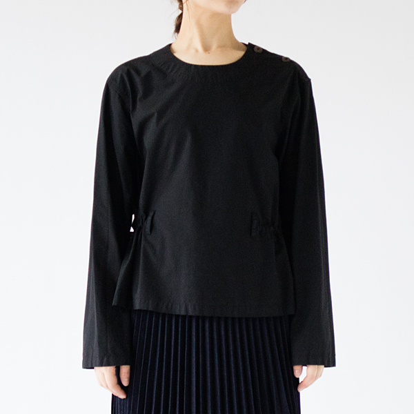綿ブロード スリップオンブラウス(身長162cm・BLACK)