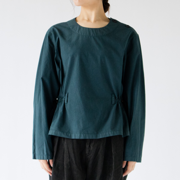 綿ブロード スリップオンブラウス(身長162cm・BLUE GREEN)