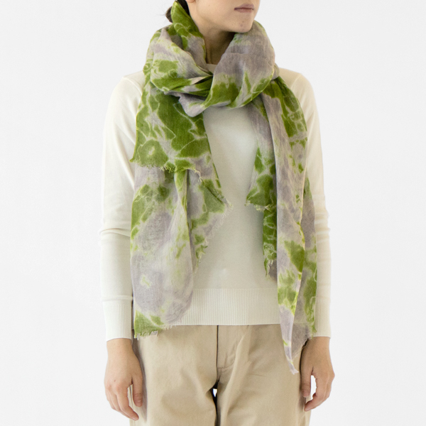 有松絞りリネンショール まだら絞り(OLIVE／GREY)