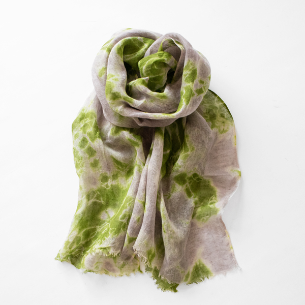 有松絞りリネンショール まだら絞り(OLIVE／GREY)