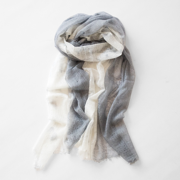 有松絞りカシミヤショール まだら絞り(SILVER GREY／WHITE)