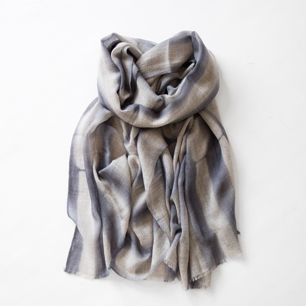 有松絞りベビーウールショール 板締め絞り ストライプ(SILVER GREY／LIGHT GREY)