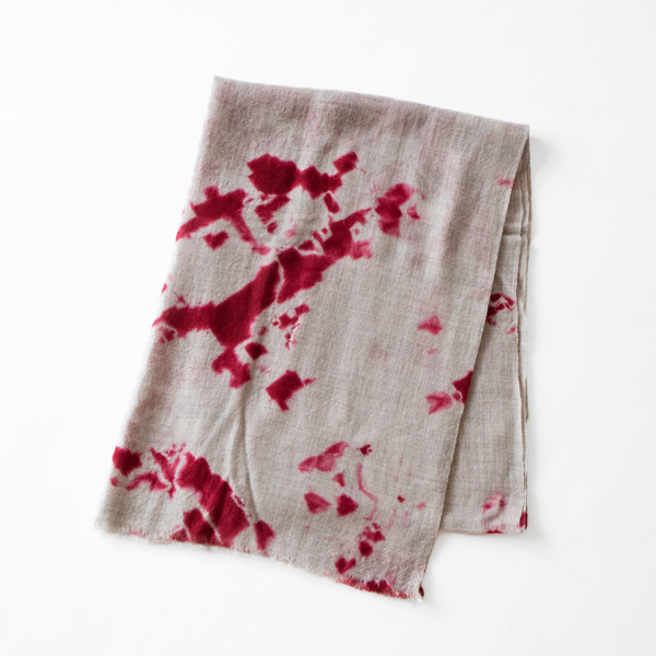 有松絞りベビーウールショール まだら絞り(CRIMSON ／LIGHT GREY)