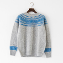 ノルディック柄起毛クルーネックセーター　Silver/New BrightBlue
