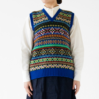 アンダーソンズ オブ シェトランド フェアアイル ベスト Vネックフェアアイルベスト Royal／Jamiesons of Shetland