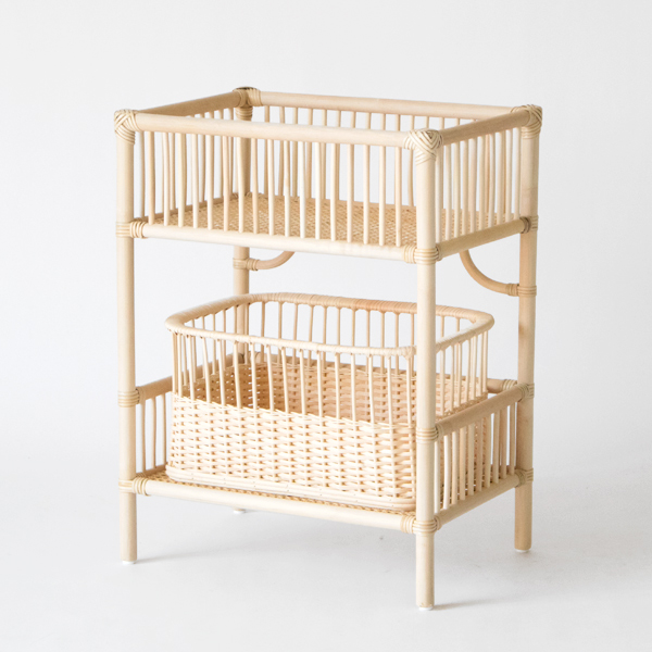 【受発注】籐 2段ランドリーバスケット(ワイド)