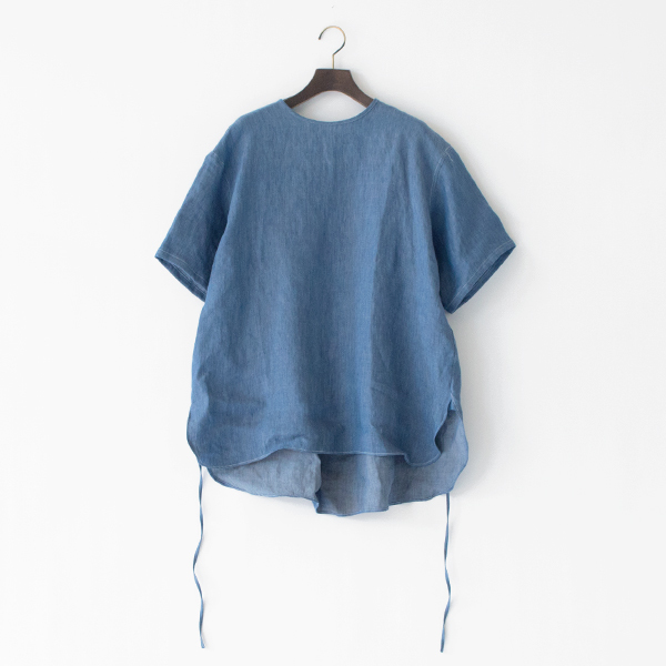 クルーネック半袖シャツ リネンデニム(BLUE)