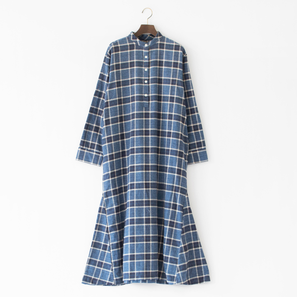 スペック染コットン起毛チェックワンピース(NAVY)