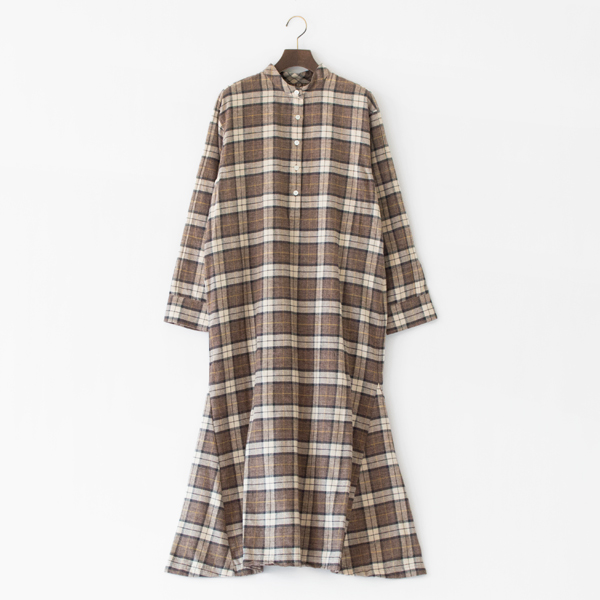 スペック染コットン起毛チェックワンピース(BROWN)