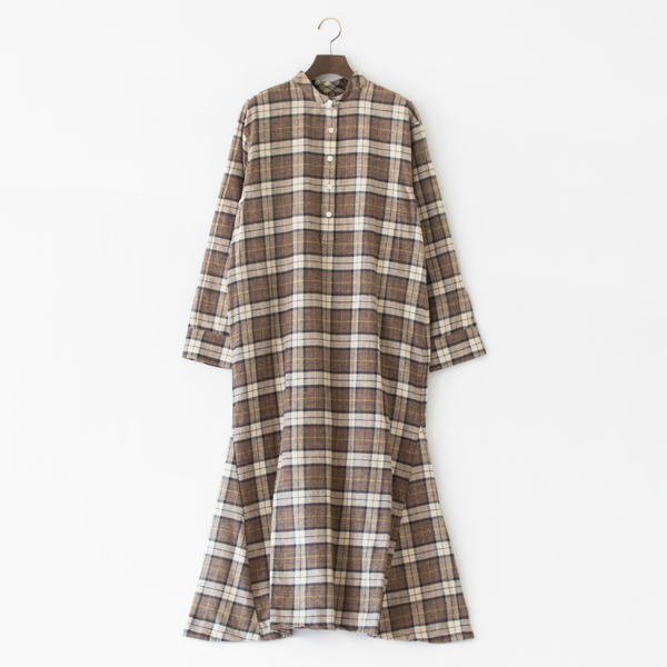 スペック染コットン起毛チェックワンピース(BROWN)