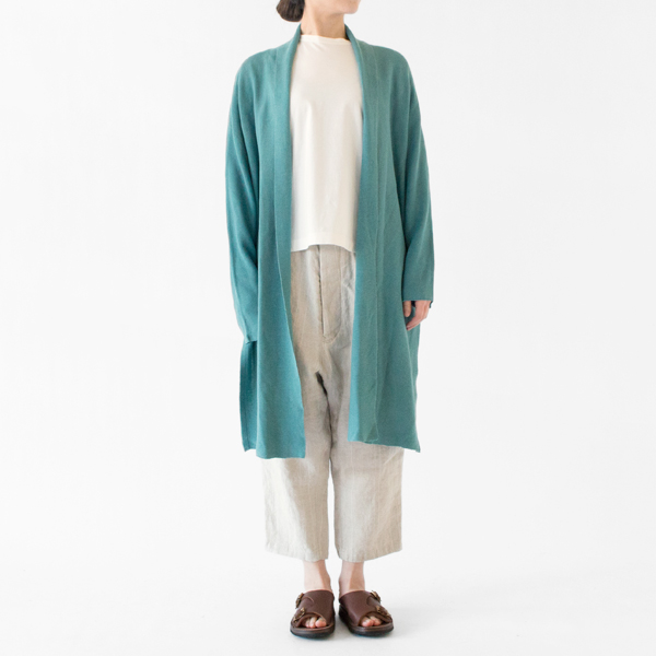 和紙×綿 ロングカーディガン(硫化染ターキス) 和紙×綿 ロングカーディガン(硫化染ターキス)