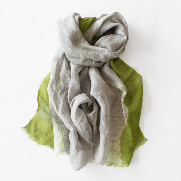 有松絞りリネンショール 帽子絞りラウンドスケープ(OLIVE／GREY)
