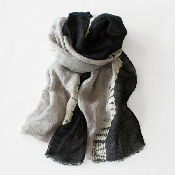 有松絞りリネンショール 帽子絞りラウンドスケープ(BLACK／GREY)