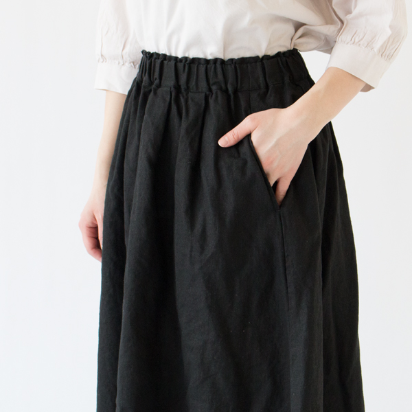TRINA リネンギャザースカート ポケット(BLACK) TRINA リネンギャザースカート ポケット(BLACK)