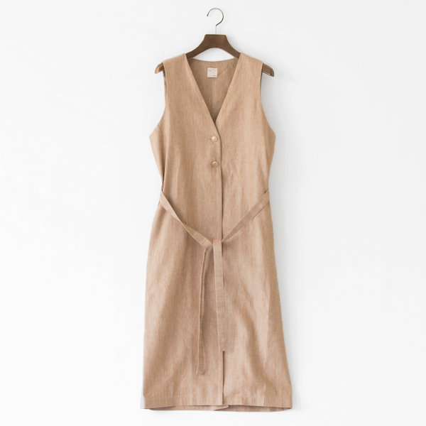 リネンコットンヘリンボーン ロングジレ(BEIGE)