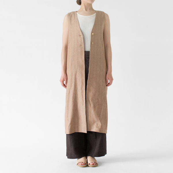 リネンコットンヘリンボーン ロングジレ(BEIGE、身長162cm)