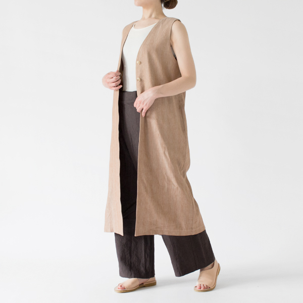 リネンコットンヘリンボーン ロングジレ(BEIGE、身長162cm)